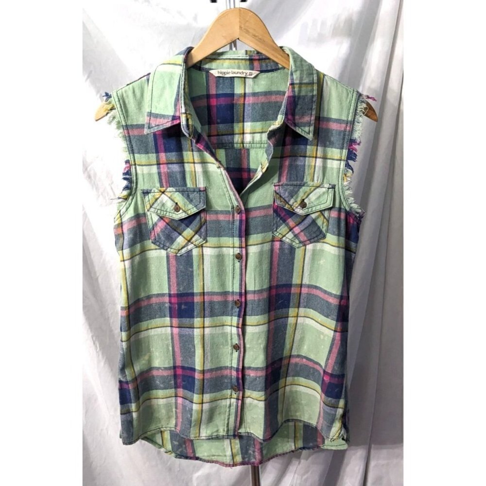 HIPPIE LAUNDRY Pastel Acid-Washed 100% Cotton Sleeveless Button Down Size M